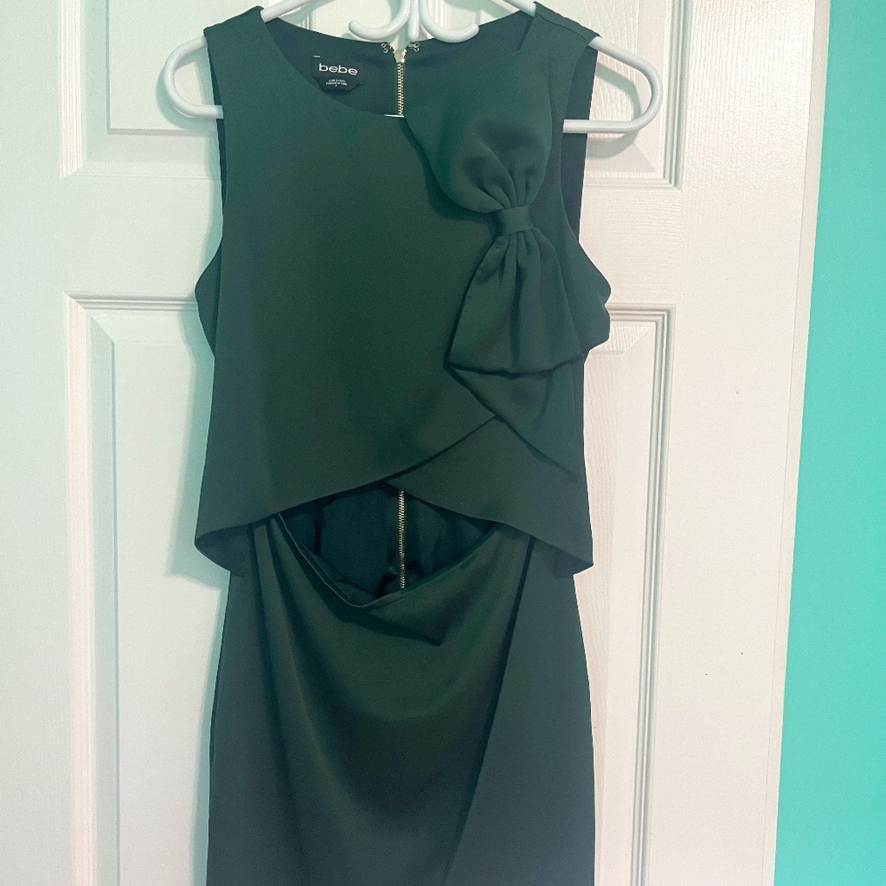 bebe olive green dress with bow